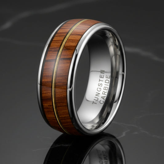 Tungsten Carbide Guitar String Whiskey Barrel Ring