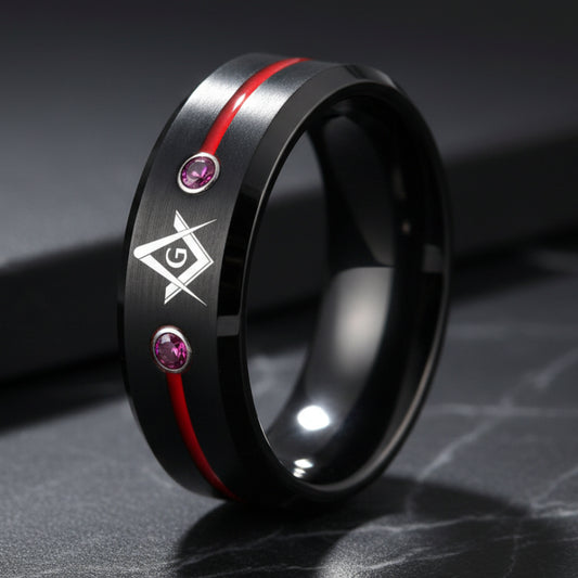 Tungsten Masonic compass square ring