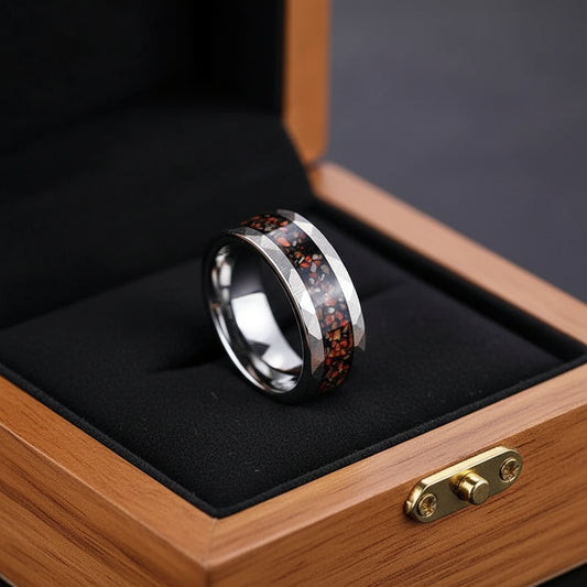 Tungsten Meteorite Dinosaur Bone Ring