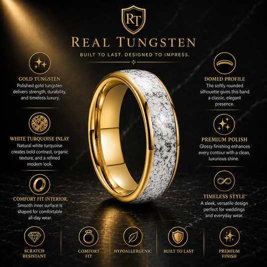 Tungsten Ring with White Turquoise Inlay