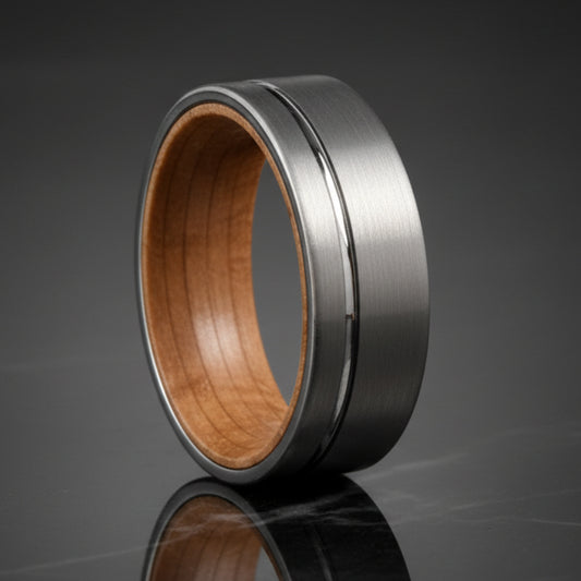 Tungsten Ring Wine Barrel Wood Inner Ring