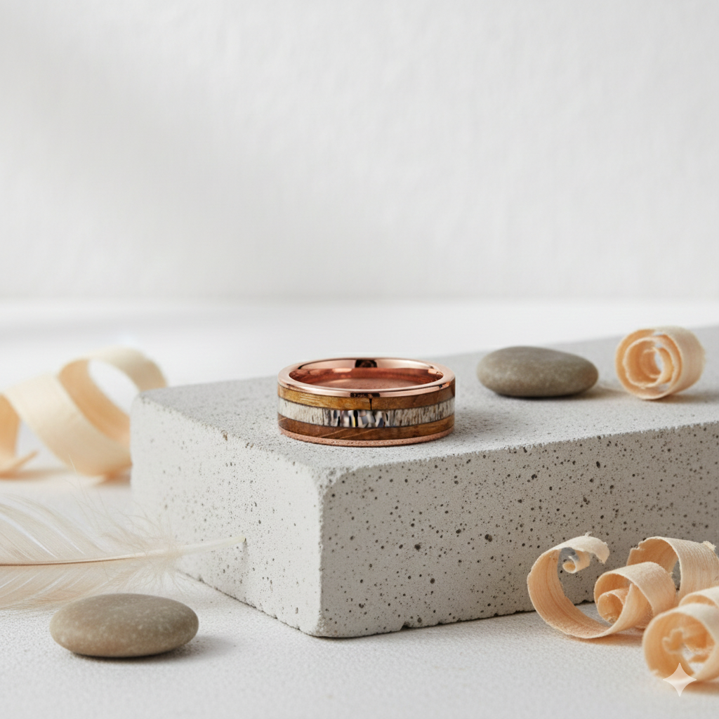 Tungsten Ring with Deer Antler Inlay