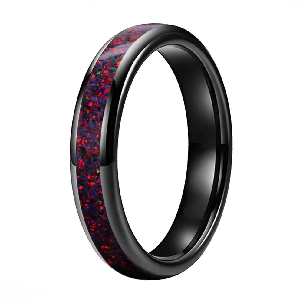 Tungsten Ring with Fire Opal Inlay