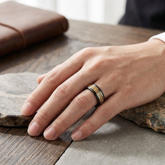 Tungsten Ring with Gold Crystal Inlay (8mm)