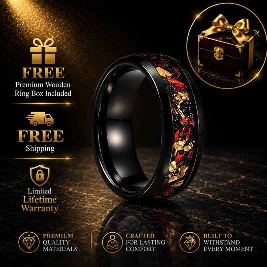Tungsten Ring with Gold Foil and Meteorite Nebula Galaxy Inlay