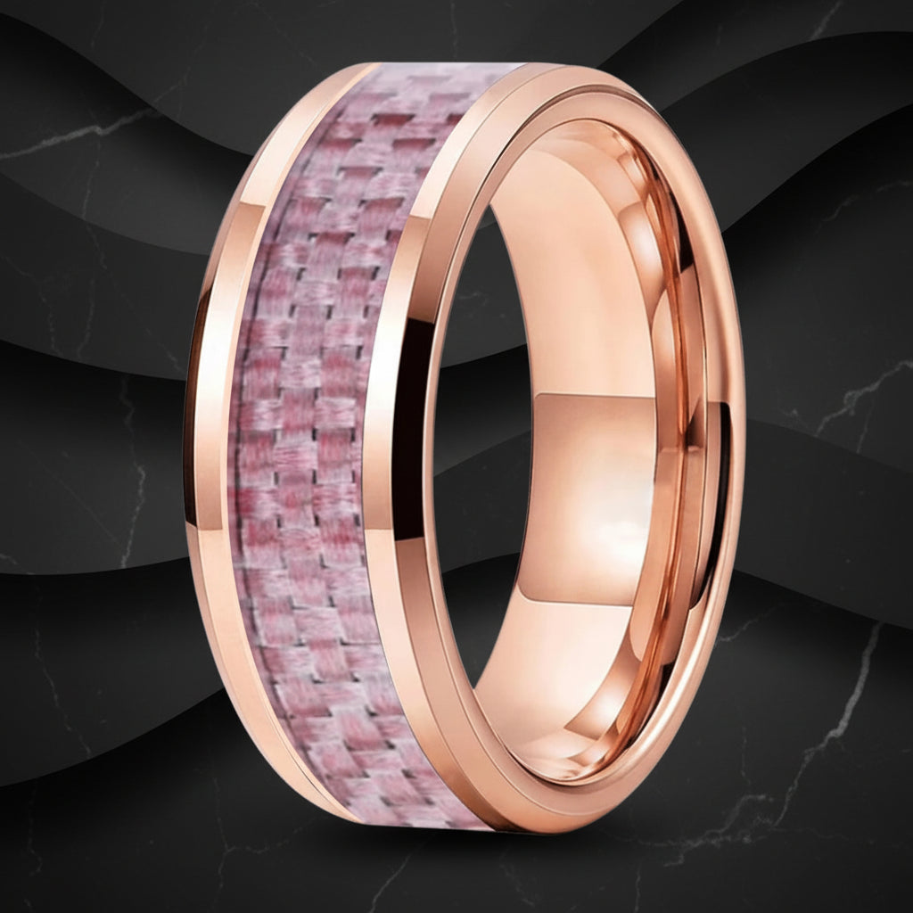 Tungsten Ring with Pink Carbon Fiber Inlay