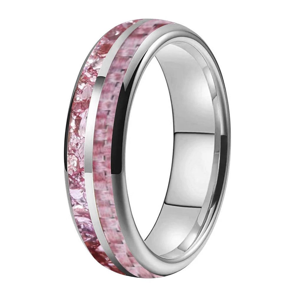 Tungsten Ring with Pink Morganite & Carbon Fiber Inlay