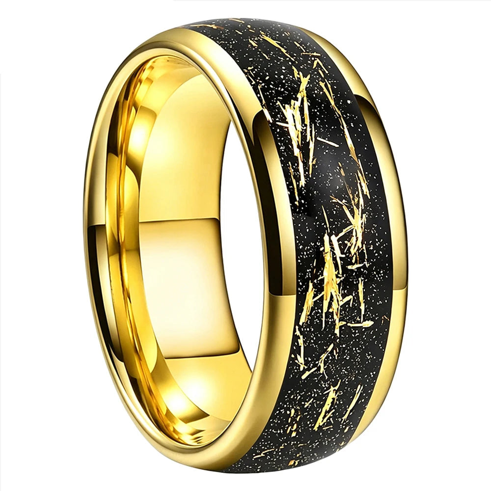 Tungsten Ring with Sandblasted Stone and Gold Foil Inlay