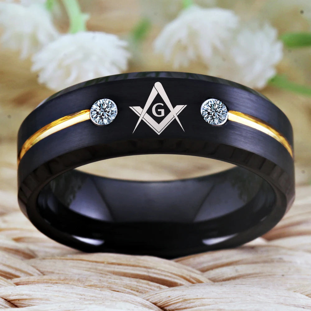 Masonic Tungsten Ring with Stones