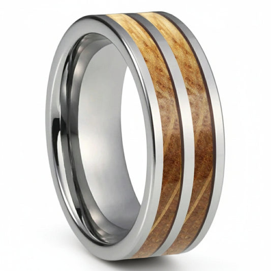 8mm Tungsten Ring with Whiskey Wood Inlay