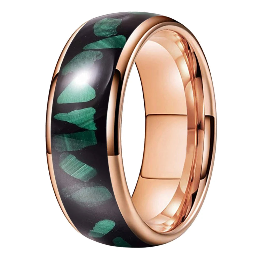 Tungsten Wedding Band with Green Malachite Inlay - Comfort Fit