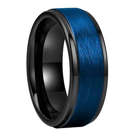 Two-Tone Stepped Tungsten Carbide Ring - Brushed Finish (8mm)