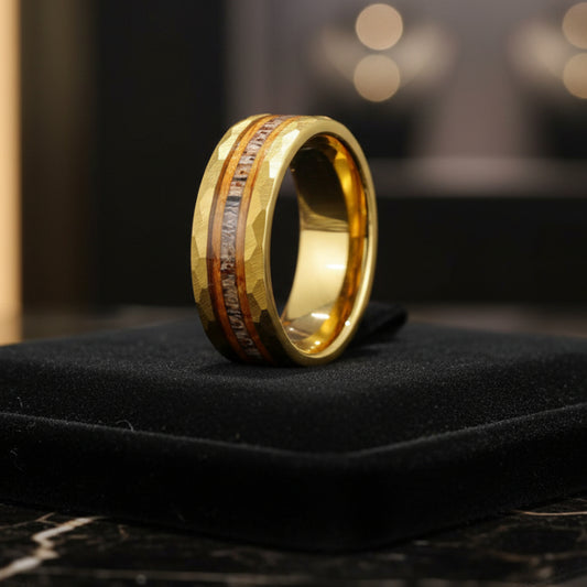 Whiskey_Barrel_Wood_Hammered_Gold_Band_Ring