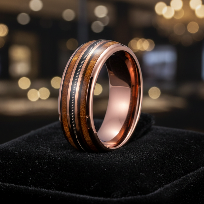 Whiskey Barrel Wood Inlay Ring