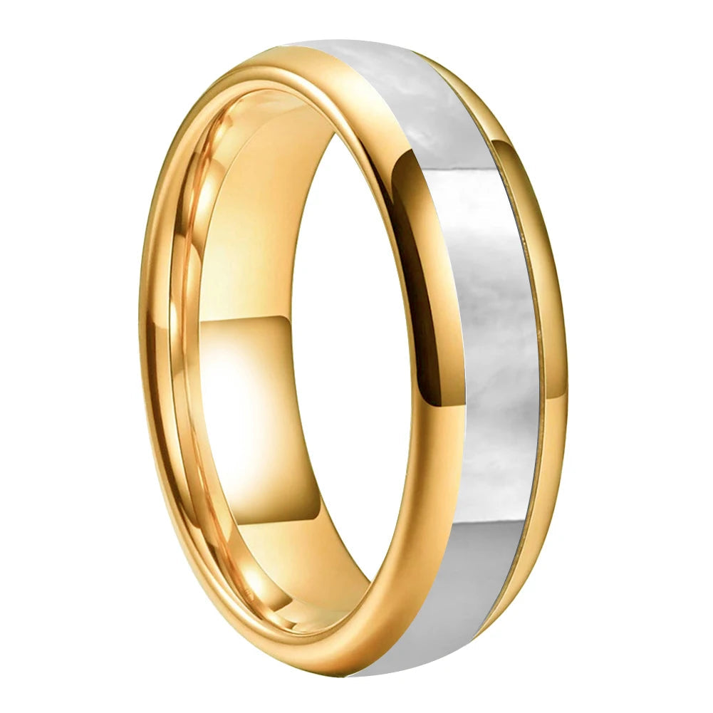 White Seashell Inlay Tungsten Wedding Ring