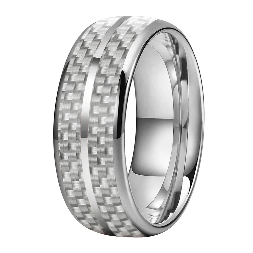 White Carbon Fiber Groove Tungsten Band