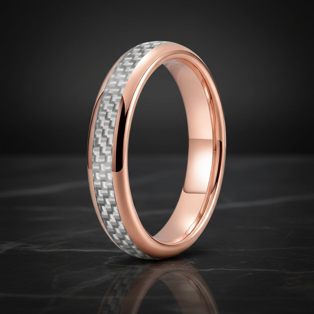 White Carbon Fiber Tungsten Ring
