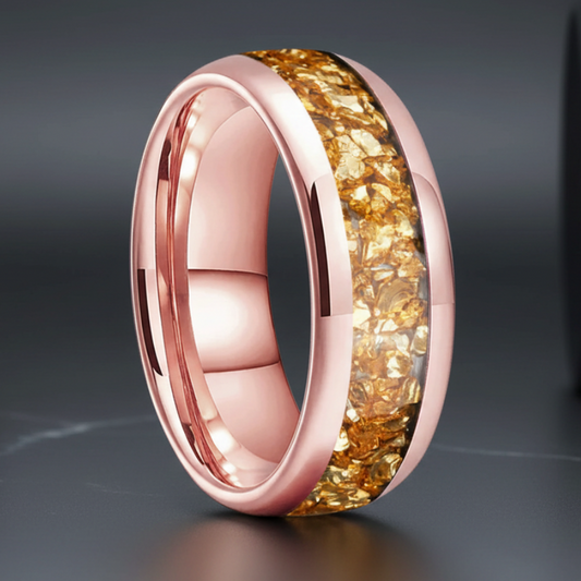 Women’s Tungsten Ring with Gold Crystal Inlay