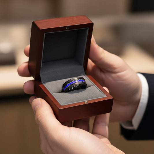 black tungsten hammered ring