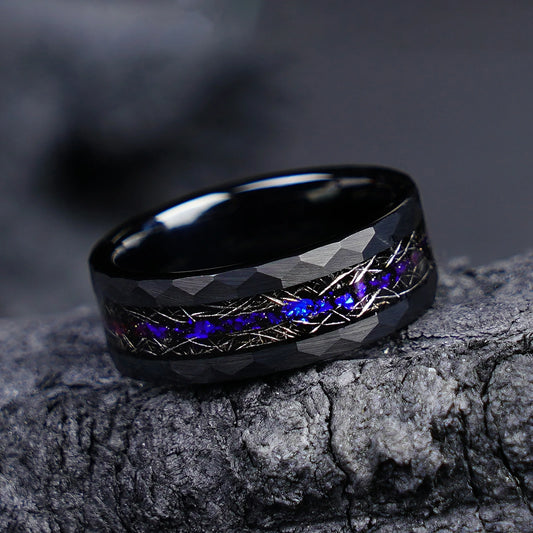 black tungsten hammered ring