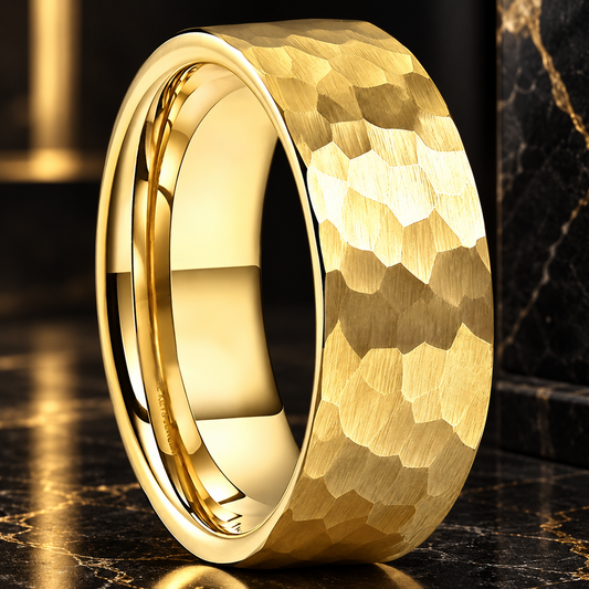 hammered tungsten ring gold