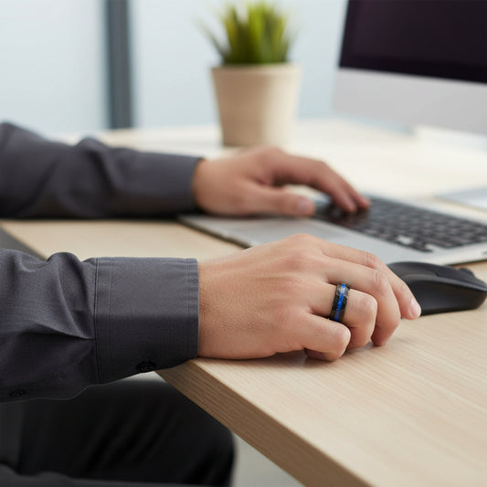 mens black hammered wedding band