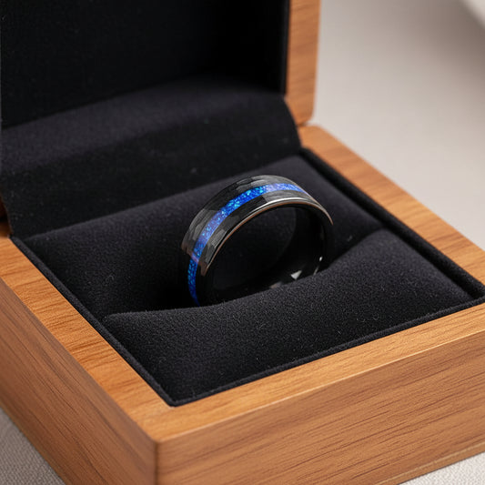 mens black hammered wedding band
