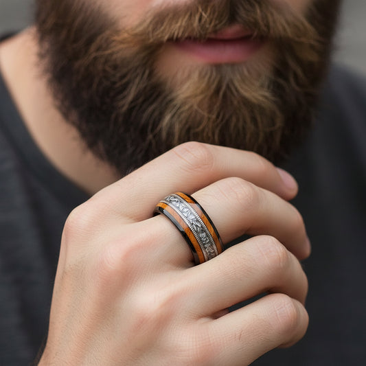 whiskey barrel wood tungsten ring”