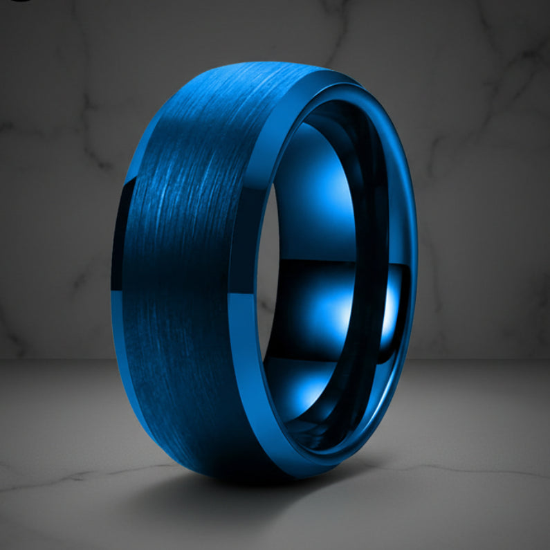 10MM Blue Tungsten Wedding Band with Brushed Domed Finish
