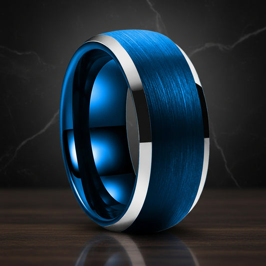 10MM Blue Tungsten Wedding Band with Brushed Domed Finish