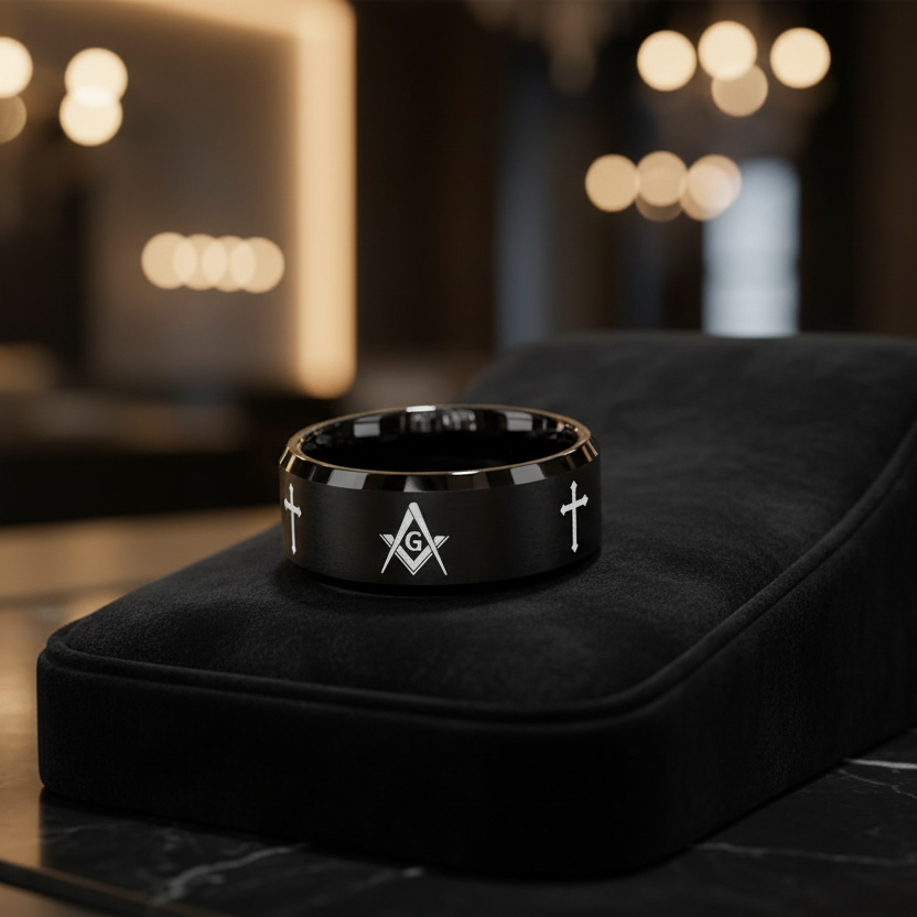 10MM Masonic Tungsten Ring
