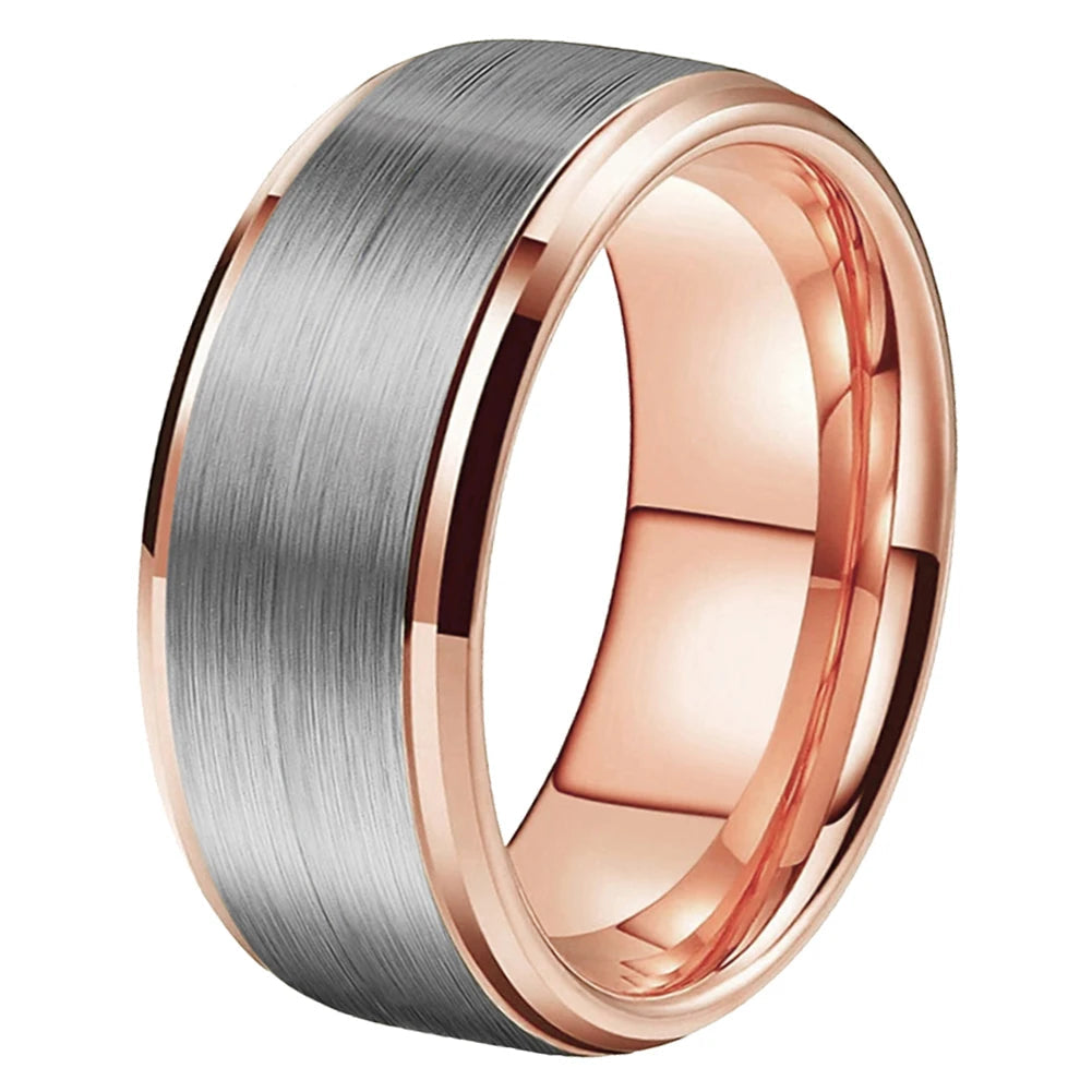 10MM Silver & Rose Gold Tungsten Wedding Band