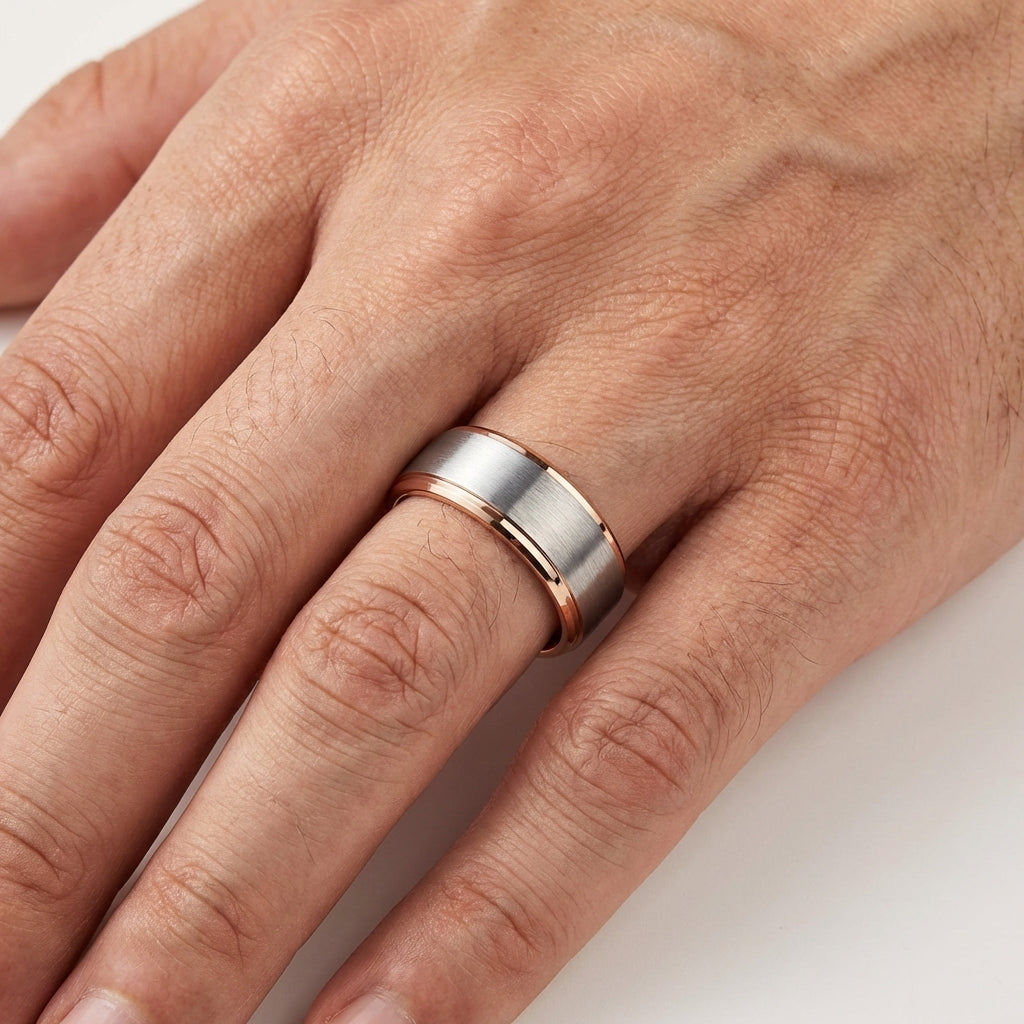 10MM Silver & Rose Gold Tungsten Wedding Band