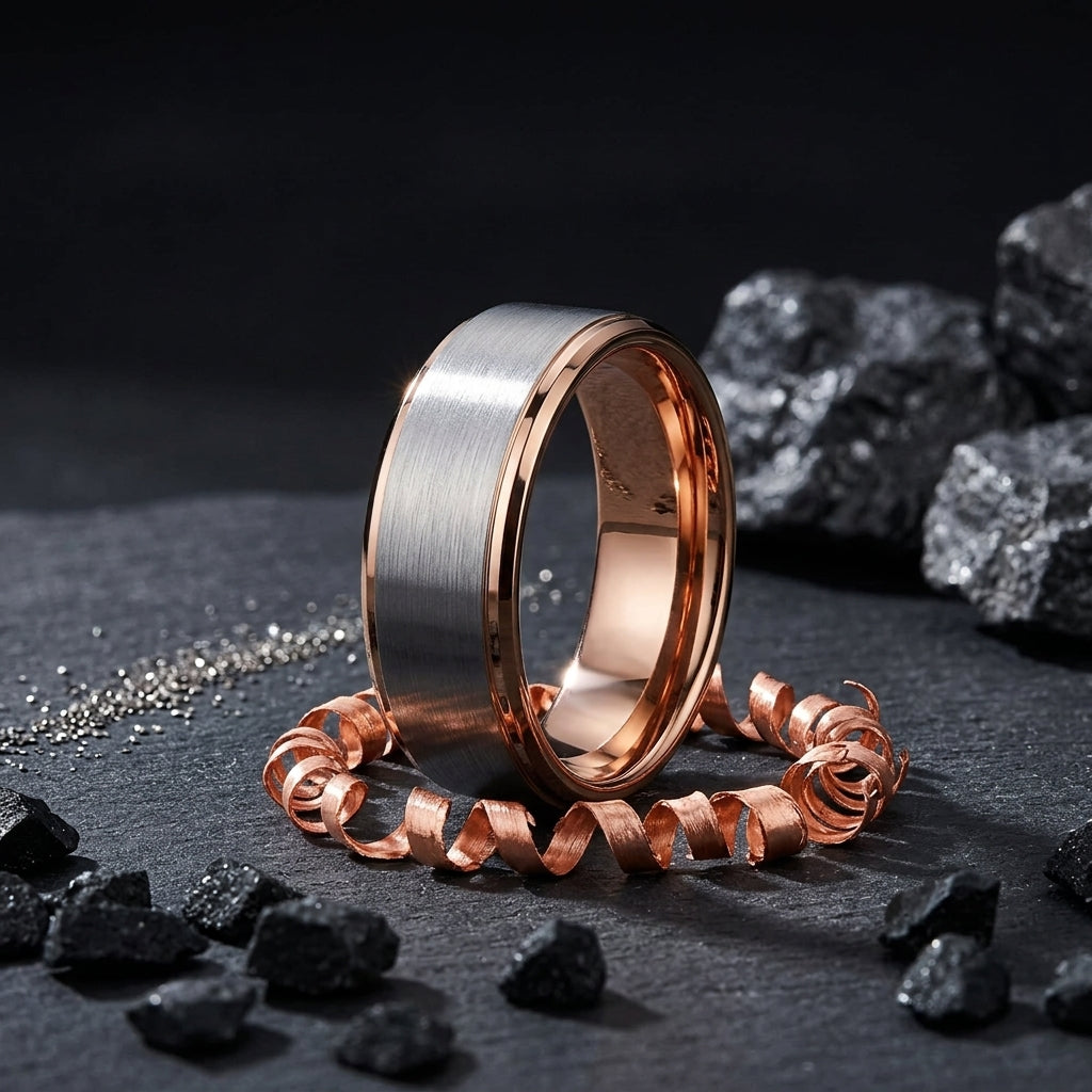 10MM Silver & Rose Gold Tungsten Wedding Band