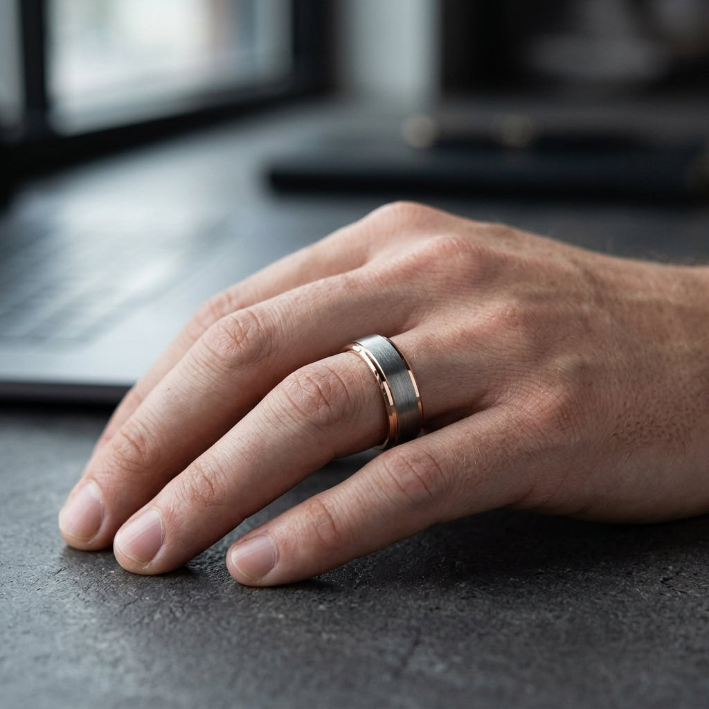 10MM Silver & Rose Gold Tungsten Wedding Band