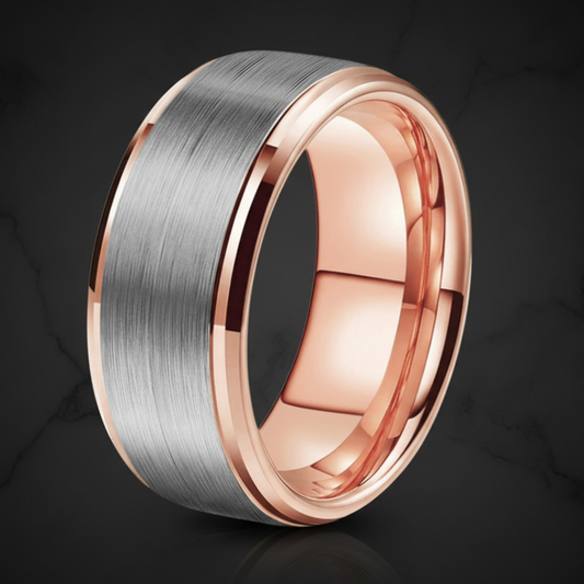 10MM Silver & Rose Gold Tungsten Wedding Band