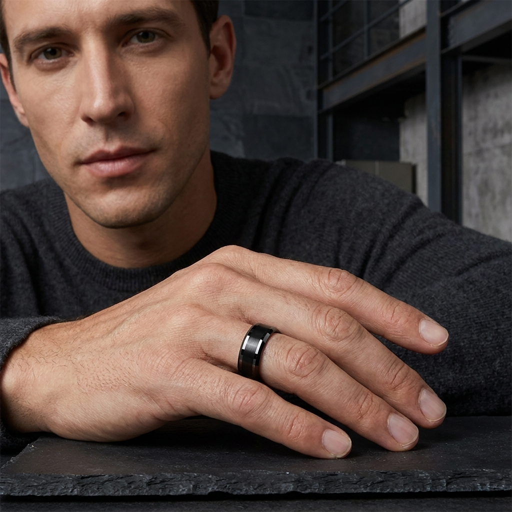 10mm Black Tungsten Ring for men.