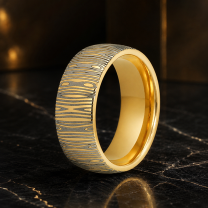 10mm Domed Tungsten Ring with Damascus Laser Engraving