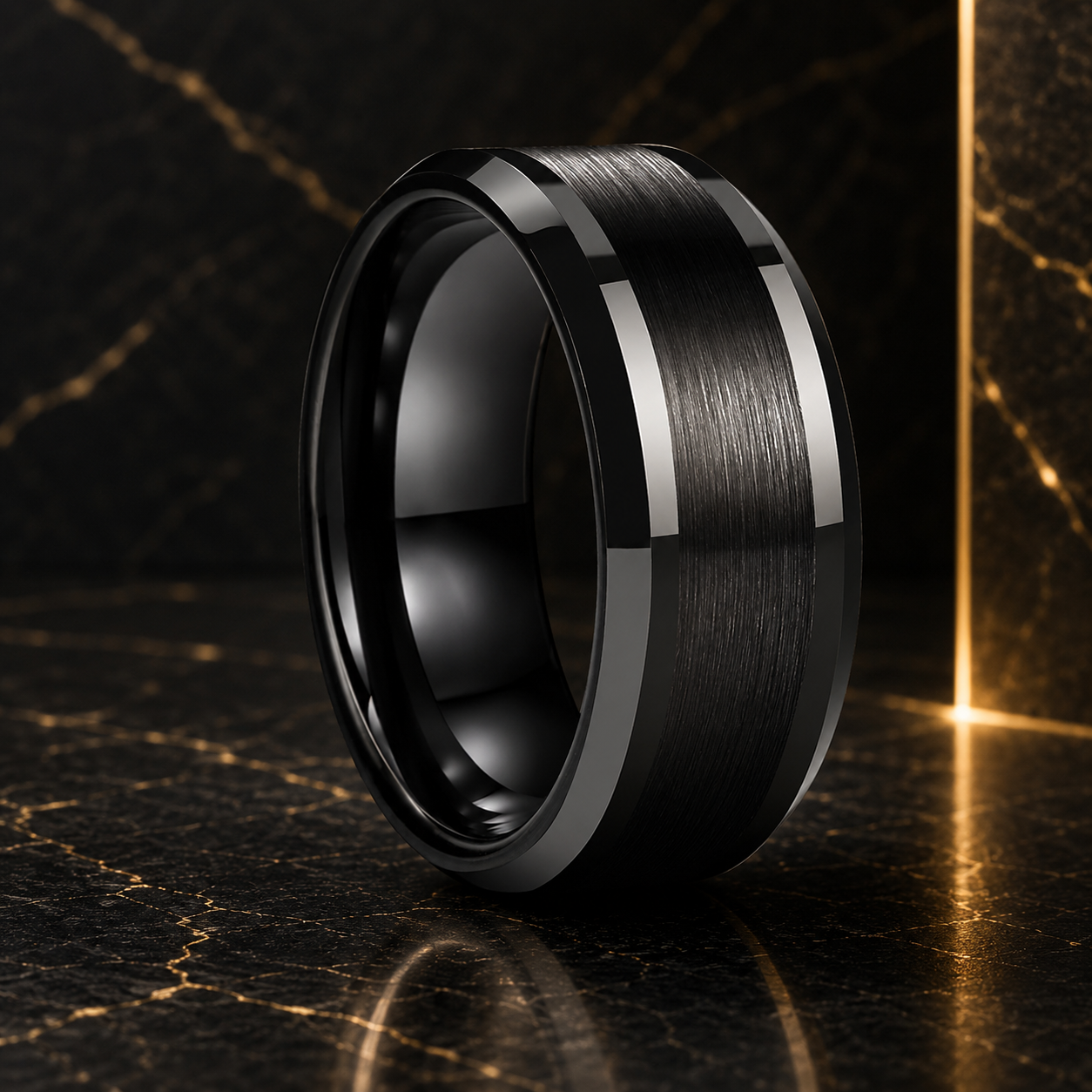 10mm Beveled Center Brushed and Polished Tungsten Ring