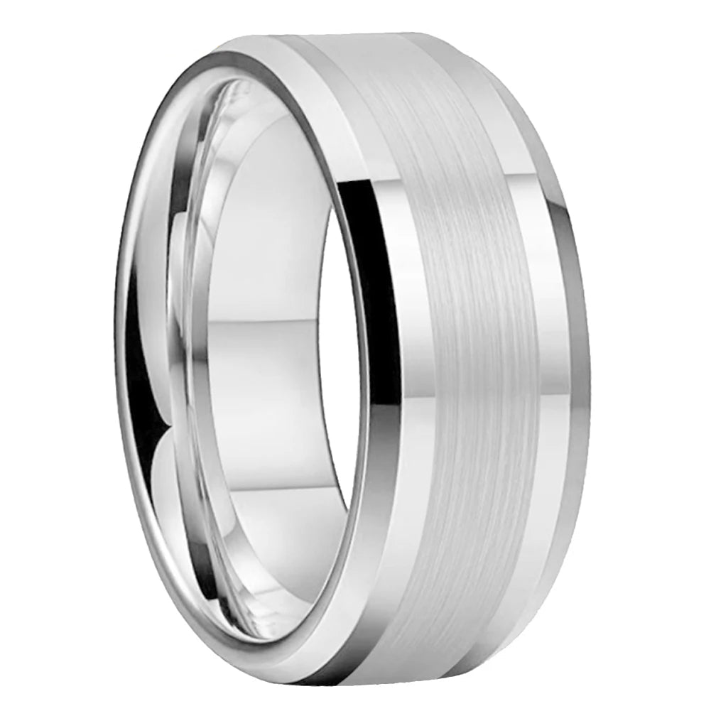 10mm Beveled Center Brushed and Polished Tungsten Ring