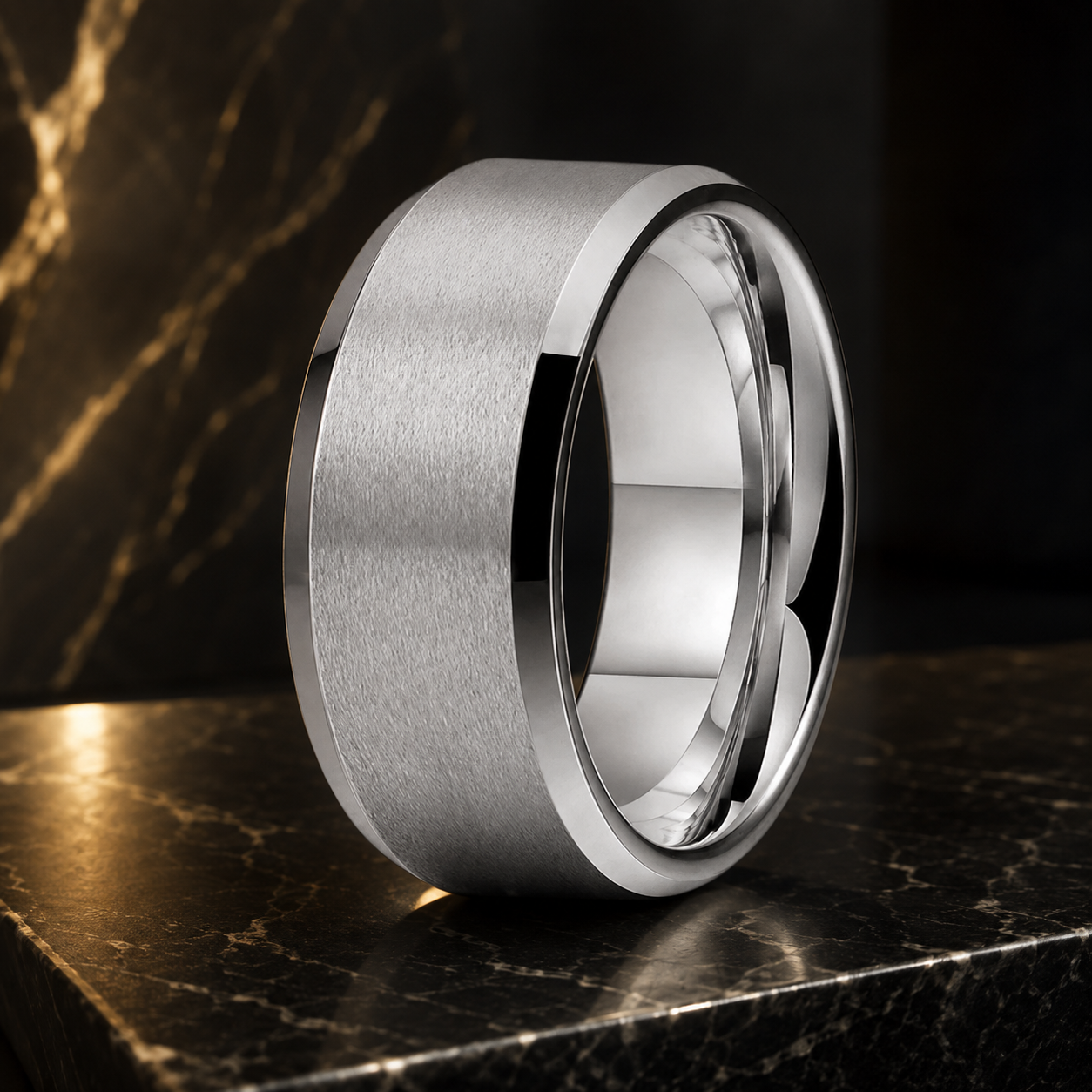 10mm Beveled Matte Tungsten ring
