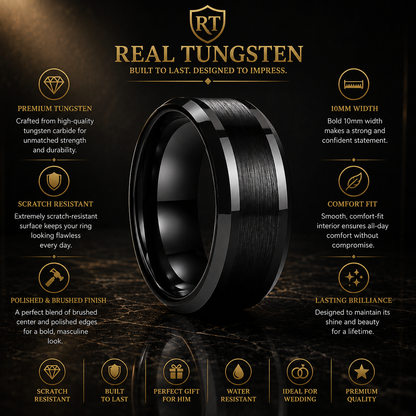 10mm Black Tungsten Ring for men.