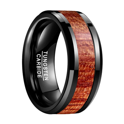 10mm Black Tungsten Rosewood Koa Wood Inlay Ring