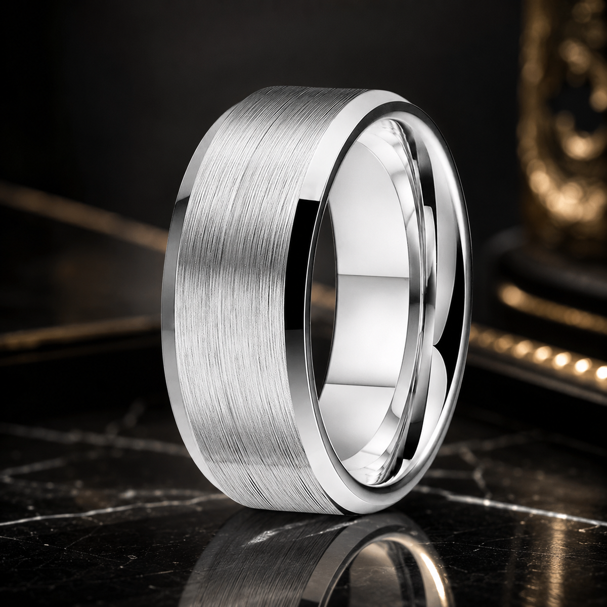 10mm Brushed Tungsten Wedding Band with Beveled Polished Edge

