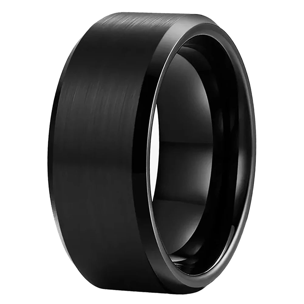 10mm Brushed Tungsten Wedding Band with Beveled Polished Edge