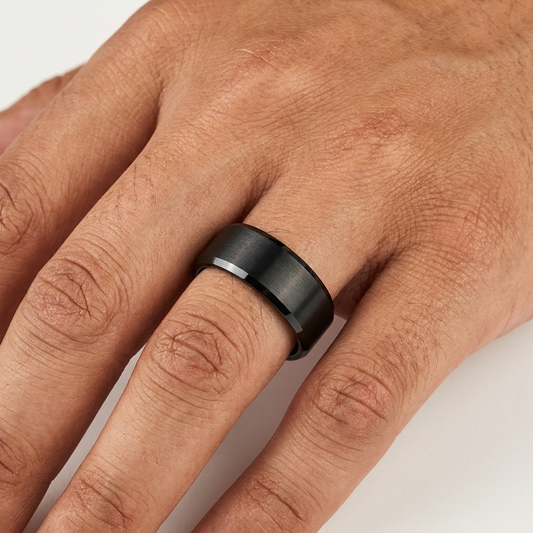 10mm Brushed Tungsten Wedding Band with Beveled Polished Edge

