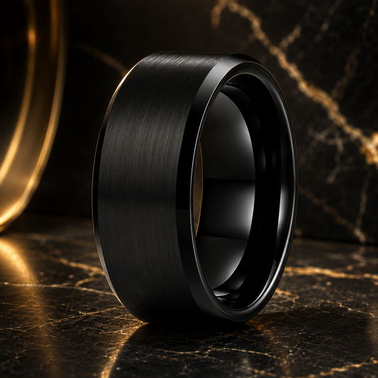 10mm Brushed Tungsten Wedding Band with Beveled Polished Edge


