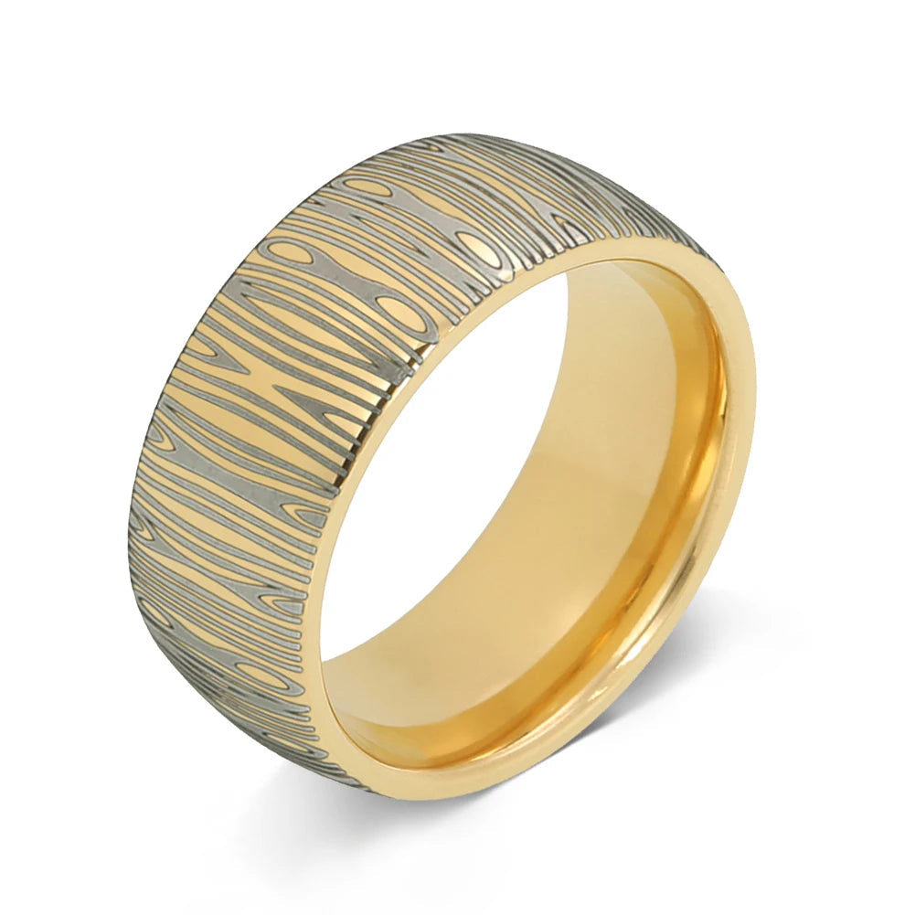 10mm Domed Tungsten Ring with Damascus Laser Engraving