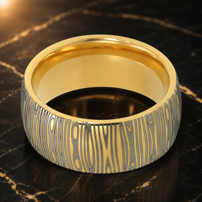 10mm Domed Tungsten Ring with Damascus Laser Engraving