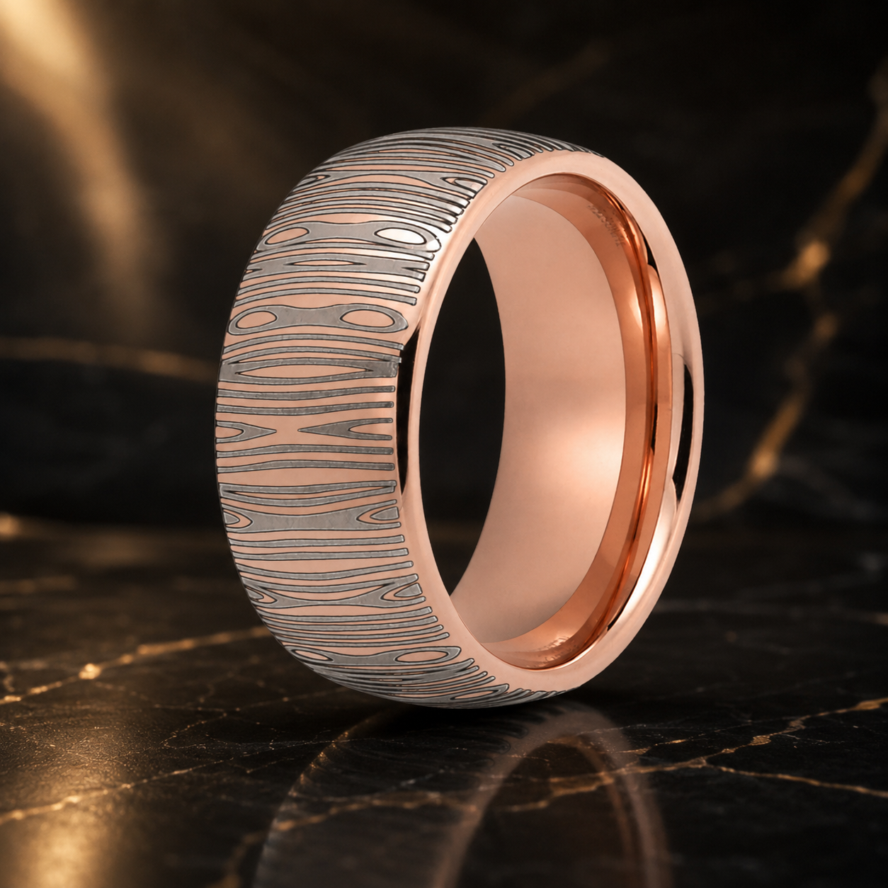 10mm Domed Tungsten Ring with Damascus Laser Engraving